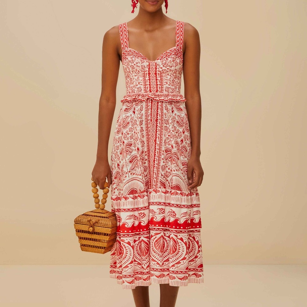 FARM Rio Red River Ride LENZING™ ECOVERO™ Euroflax™ Midi Dress Size XSRIVER RIDE